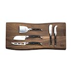Premium Line 5 Cheese knives Black with serving board Acacia wood