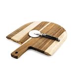 Pizza cutter Black with serving board Acacia wood